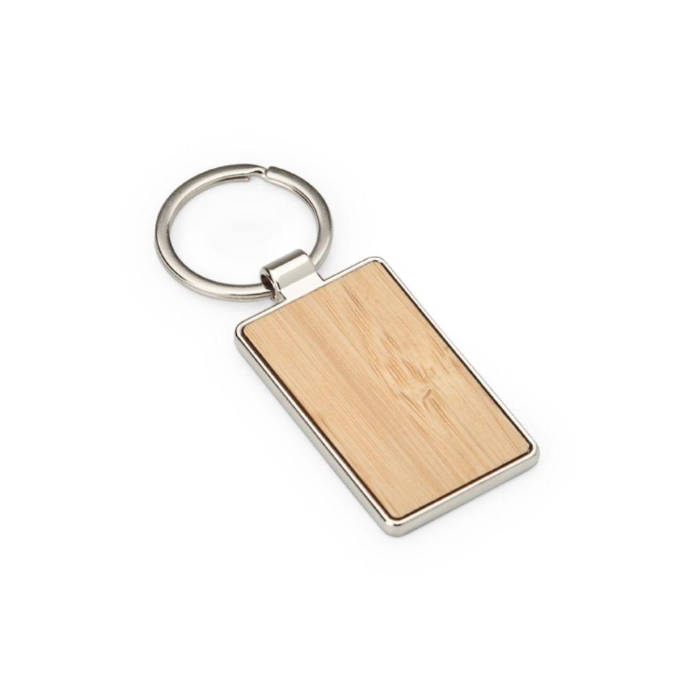 Chaveiro Metal Retangular Detalhe Bambu — imagem 1