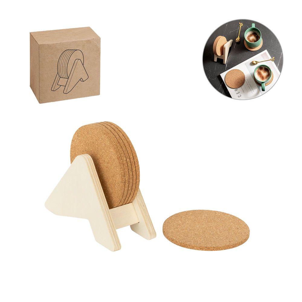 Kit Porta-Copos Cortiça + Suporte Madeira 6 Peças — imagem 1