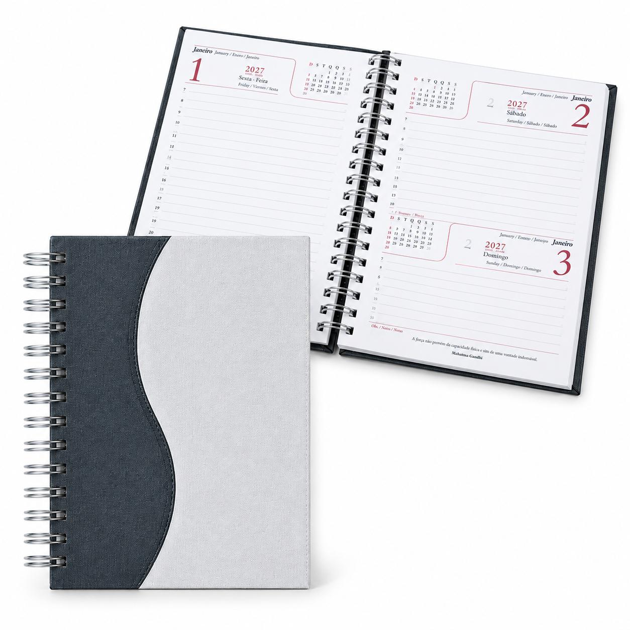 Agenda Diária 2027 Personalizada Wire-O com Capa Dura em Percalux — imagem 1