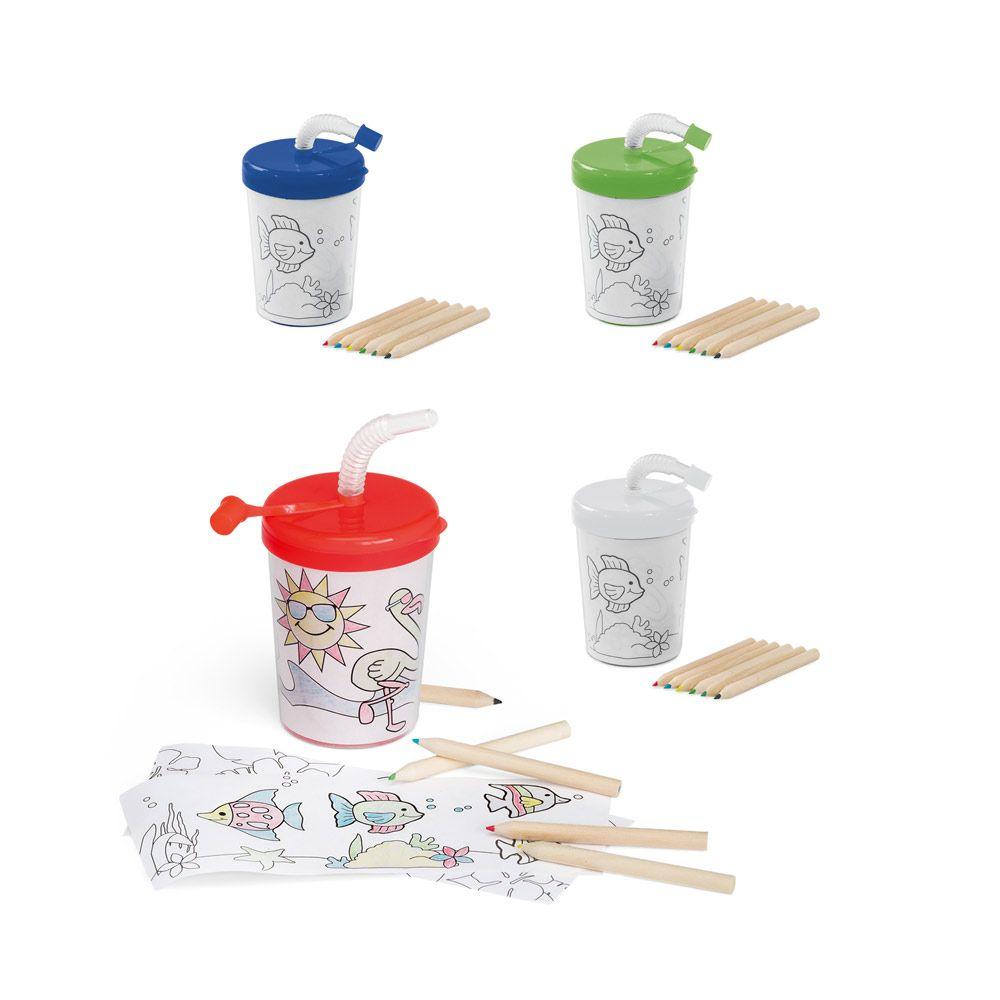 Kit Infantil Copo Viagem 200ml + Lápis Colorir — imagem 1