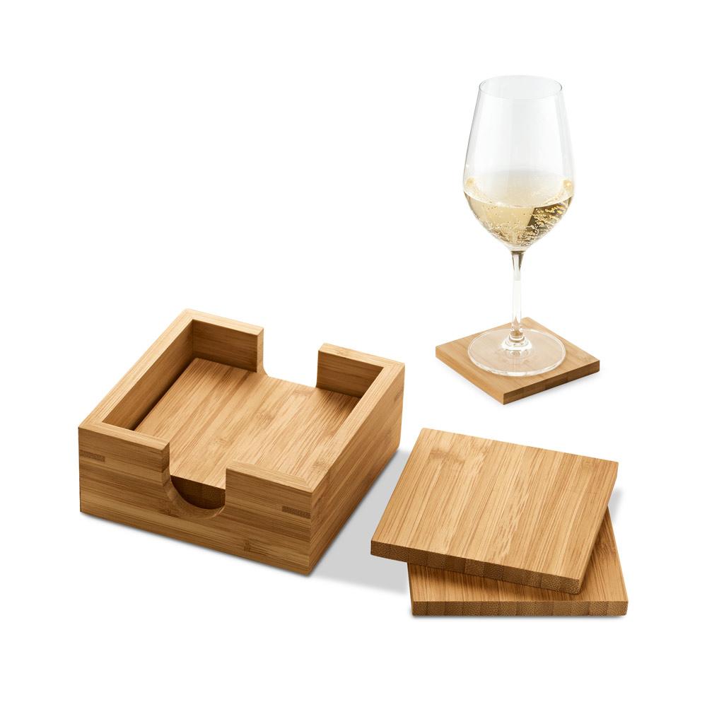 Kit Ecológico Porta-Copos + Suporte Bambu 4 Peças — imagem 1